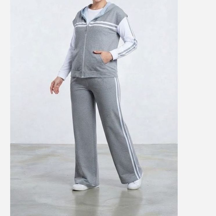 ست وست و تیشرت شلوار  Adidas جلو زیپ دار دو خط