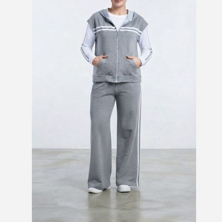 ست وست و تیشرت شلوار Adidas جلو زیپ دار دو خط